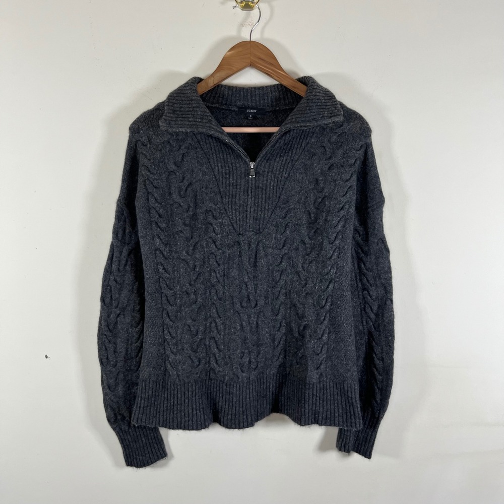 J. Crew Merino Wool Alpaca Blend Cable Knit Quarter Zip Sweater Dark Gray Small
